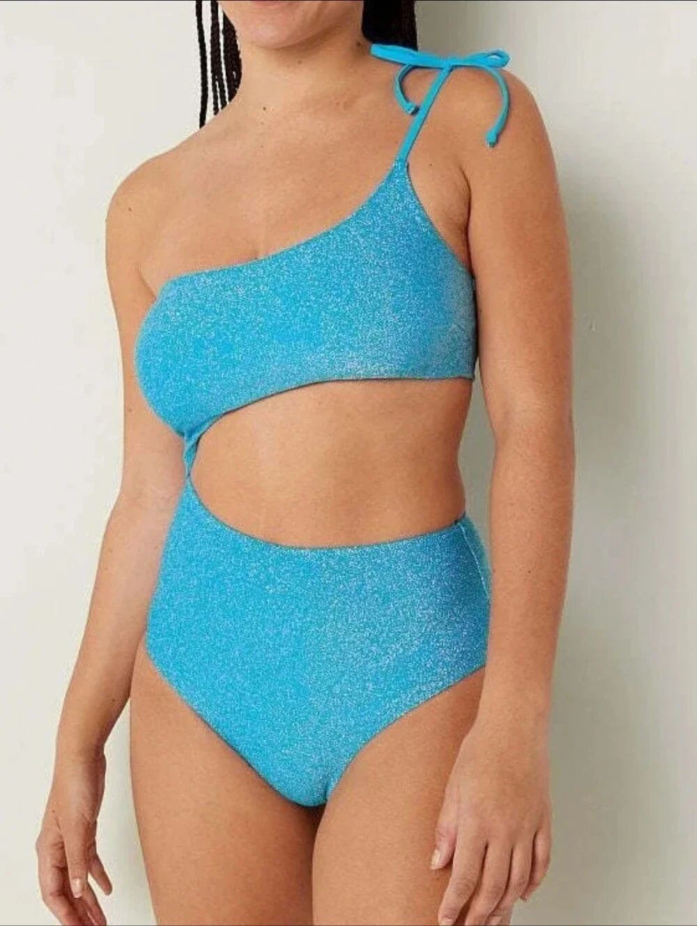 VICTORIA'S SECRET PINK SWIM Shimmer One Shoulder One-Piece Swimsuit Blue M